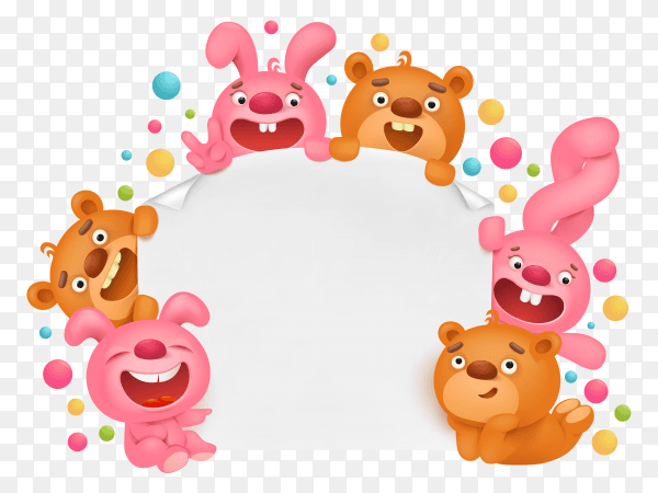 Invitation card template with funny cartoon toy animals Clipart PNG