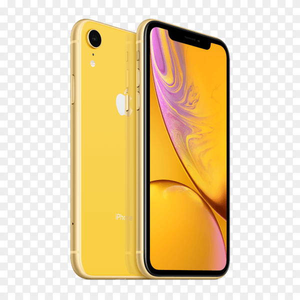 Iphone xr yellow mobile phone on transparent background PNG
