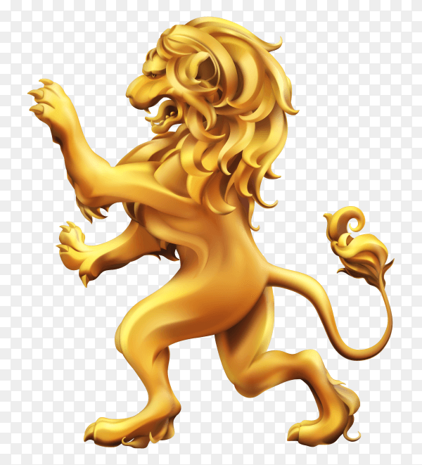 Lion golden heraldic on transparent background PNG