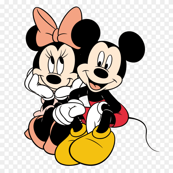 Minnie and mickey mouse cartoon on transparent background PNG