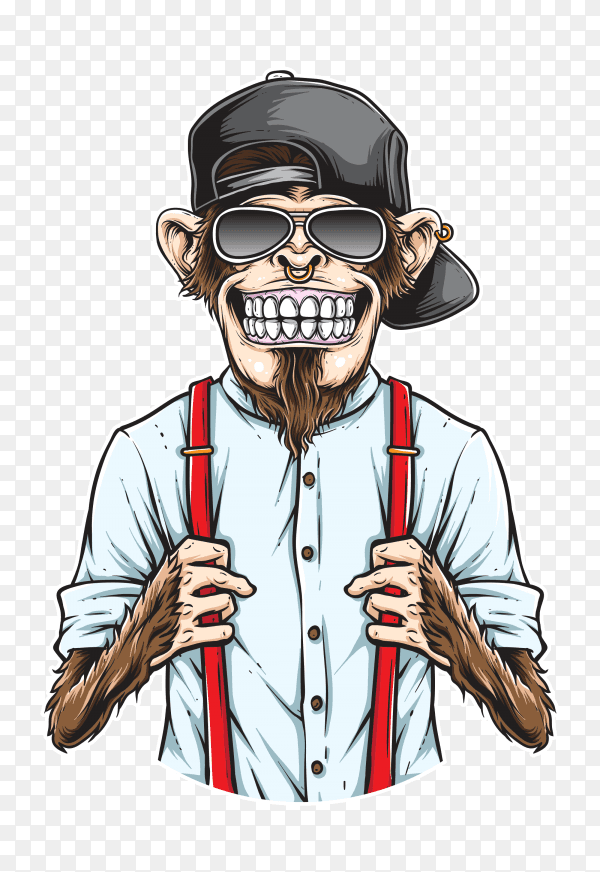 Monkey hipster Illustration on transparent background PNG