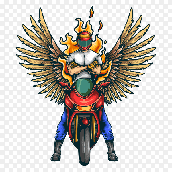 Motorcycle sport club illustration with wings Clipart PNG
