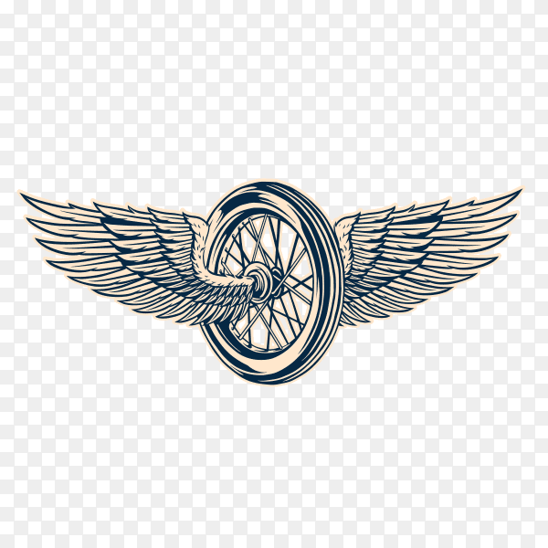 Motorcycle tyre and wings emblem on transparent background PNG