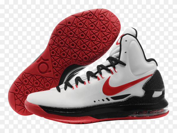 Nike basketball shoes red and white on transparent background PNG