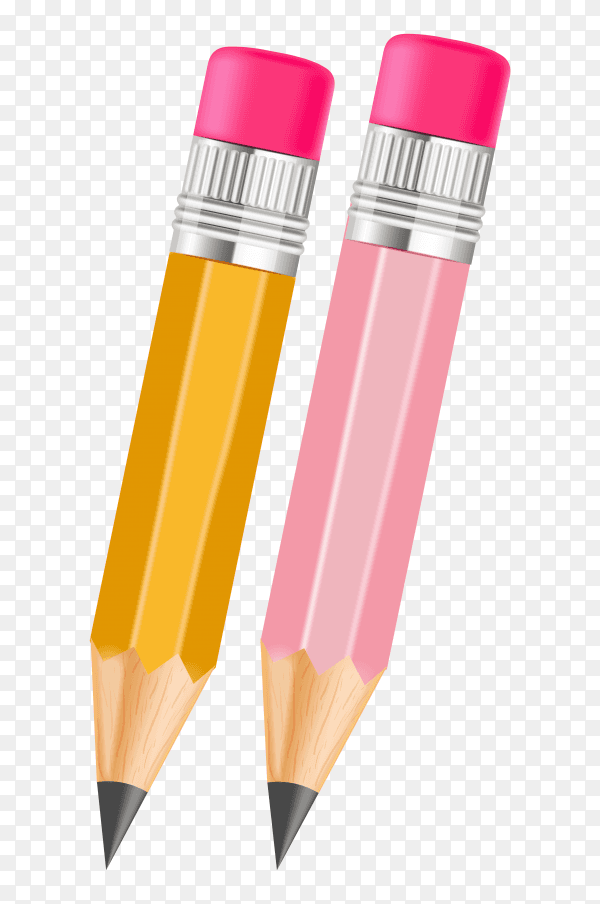 Pink and yellow pencil with rubber premium vector PNG