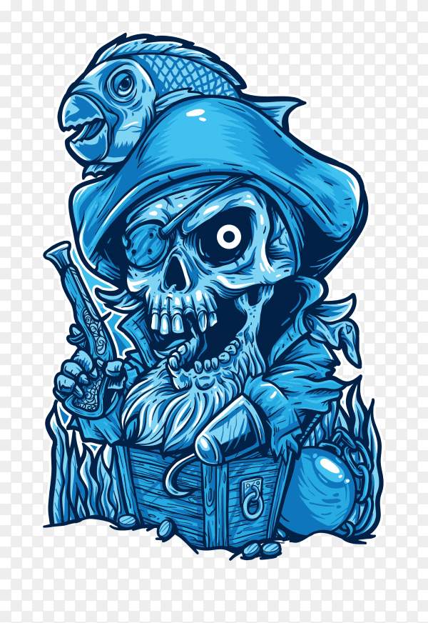 Pirate cartoon guarding treasure cest Premium Vector PNG