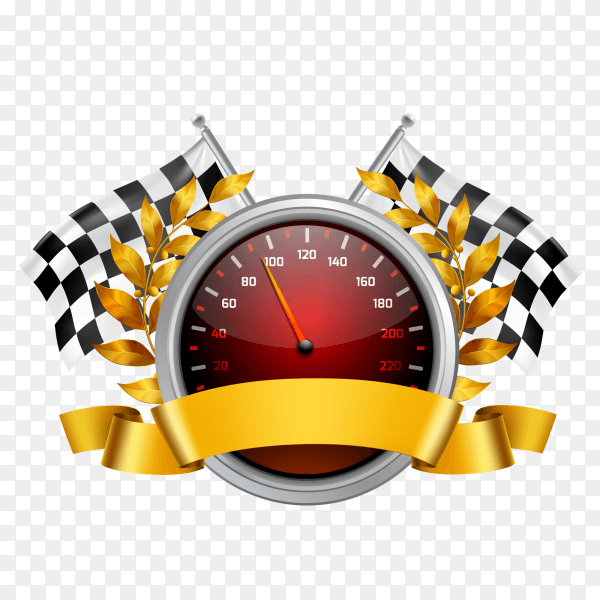 Red speedometer design with racing flags clipart PNG