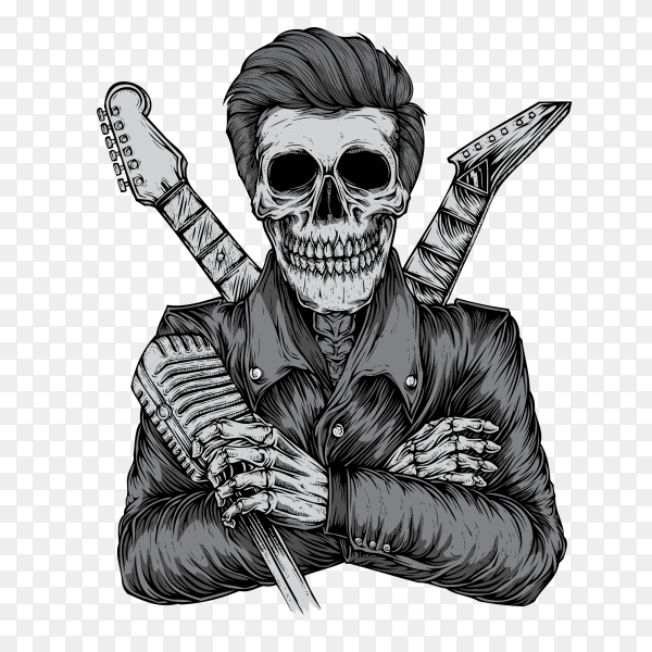 Rocker Skull on transparent background PNG