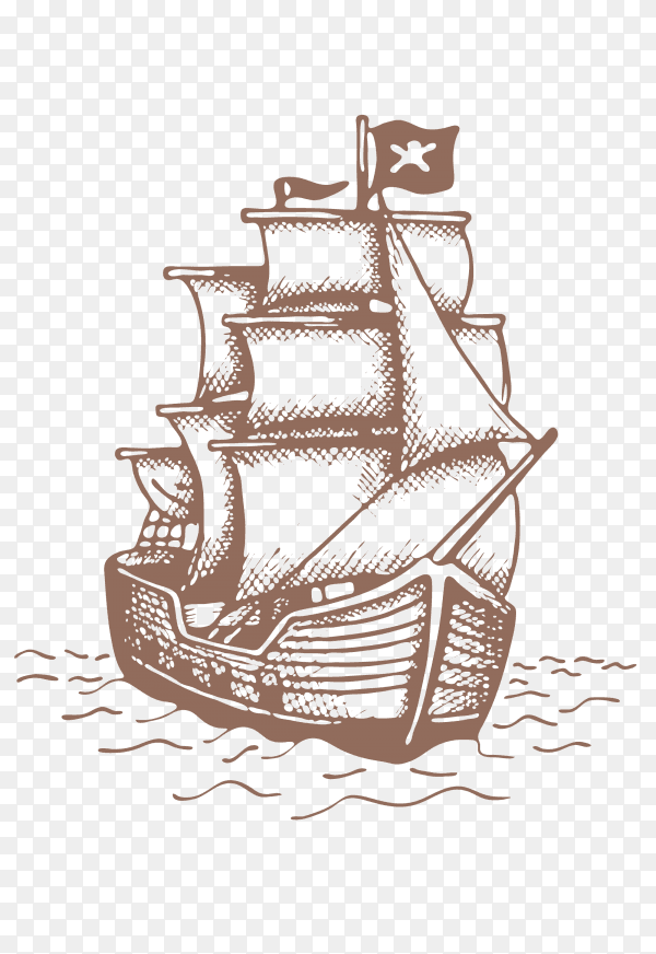 Sailing Ship Stock Illustration on transparent background PNG