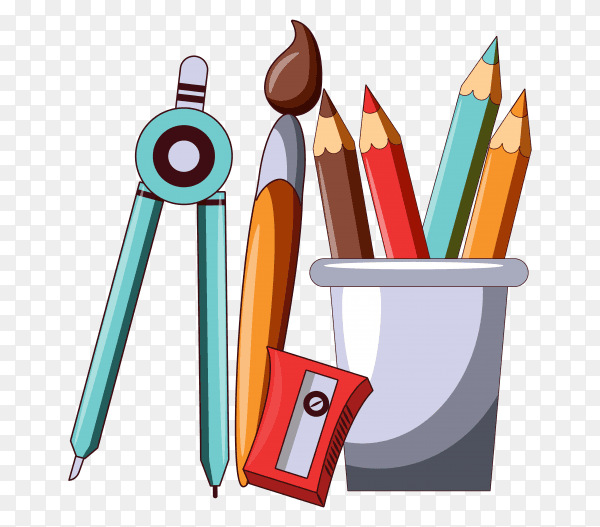 School elements collection on transparent background PNG