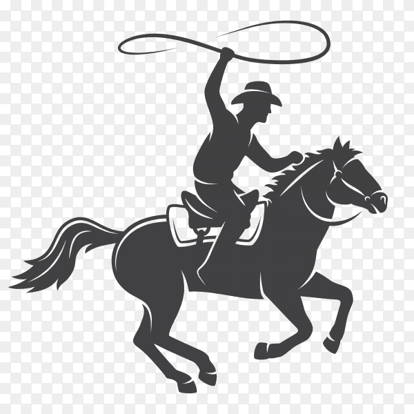 Silhouette cowboy riding horse on transparent backround PNG