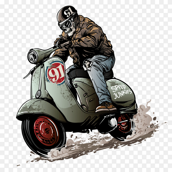 Skeleton riding on the motorcycle. Premium Vector PNG