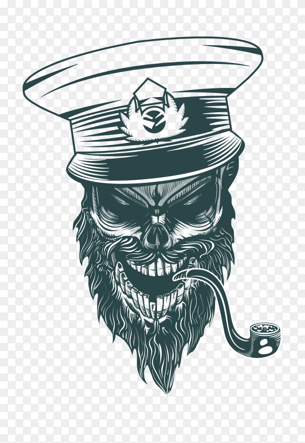 Skull captain with pipe premium vector PNG