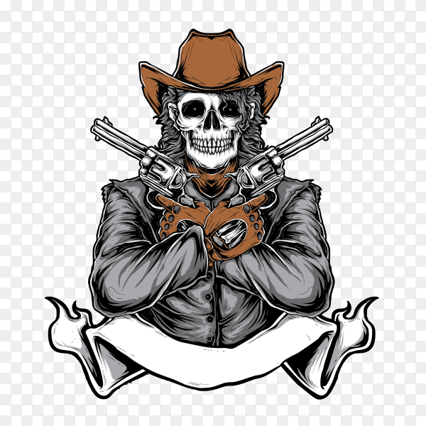Skull cowboy illustration on transparent background PNG