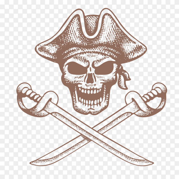 Skull pirate with crossed sword illustration Premium Vector PNG