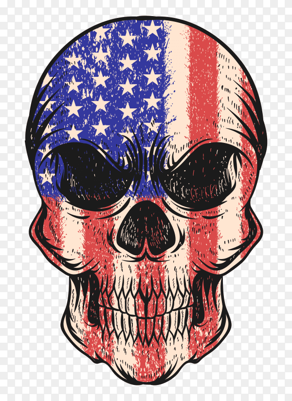 Skull with USA flag on transparent background PNG