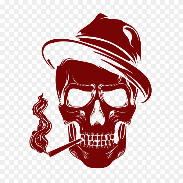 Skull with hat smoking on transparent background PNG