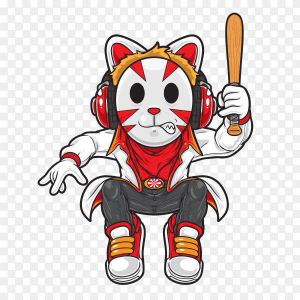 Urban Cat Ninja on transparent background PNG