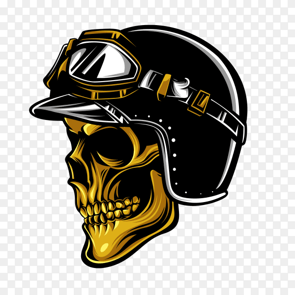 Vintage biker golden skull on transparent background PNG
