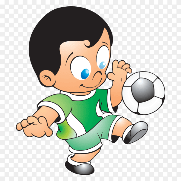 Young Soccer player kicking ball on transparent background PNG