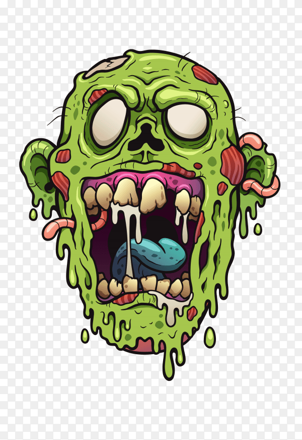 Zombie face Cartoon Premium vector PNG