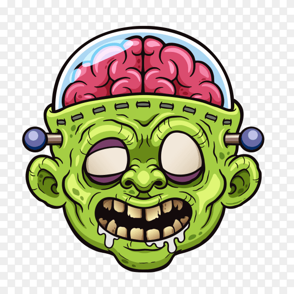 Zombie face cartoon on transparent background PNG