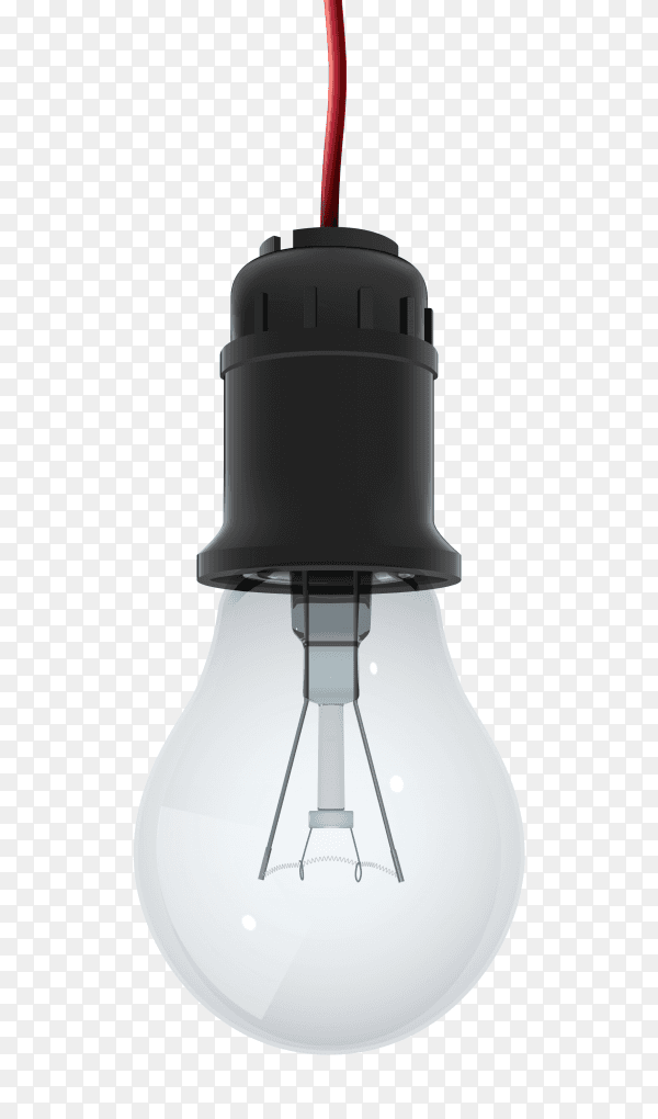 Light bulb hanging electric wire on transparent background PNG