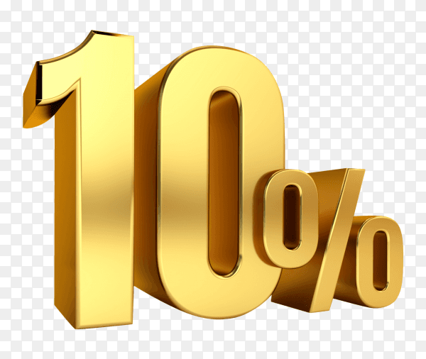 3D Gold metal discount 10 percent on transparent background PNG