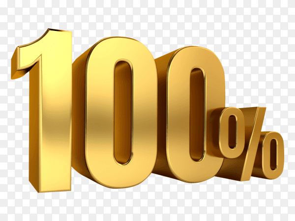 3D Gold metal discount 100 percent on transparent background PNG