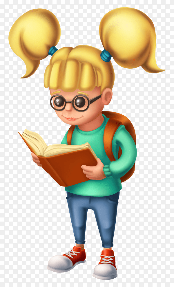 A girl reading book on transparent background PNG