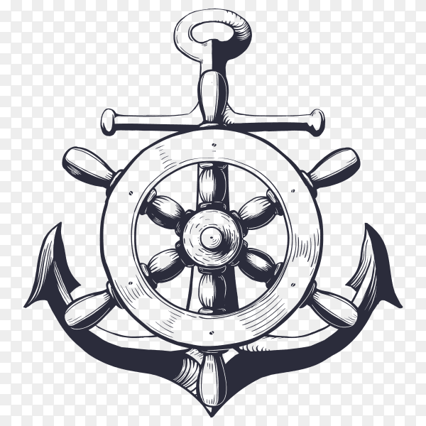 Anchor with wheel ship on transparent background PNG