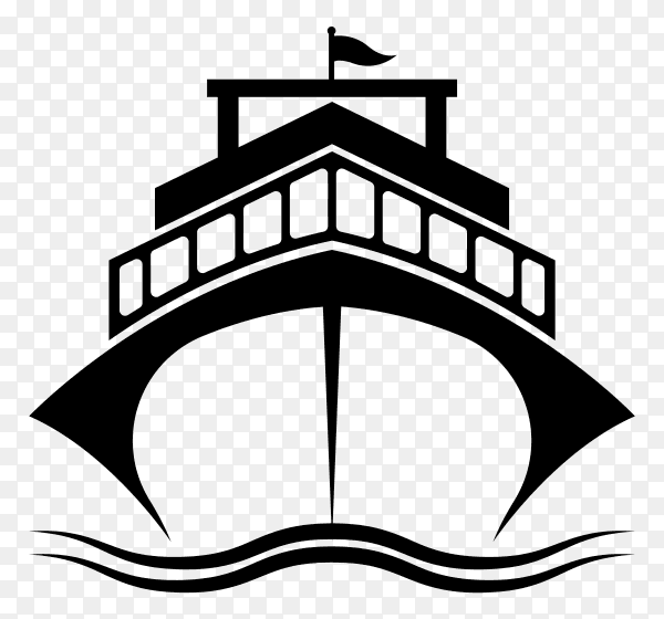 Black and white ship on transparent background PNG