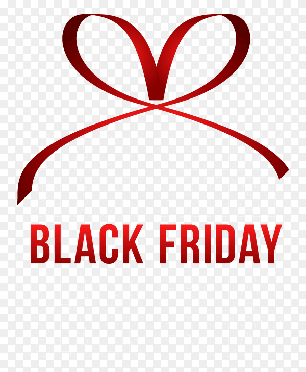 Black friday banner with red ribbon bow on transparent background PNG