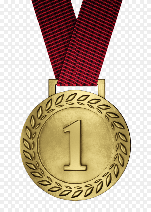 Blank gold medal isolated on transparent background PNG