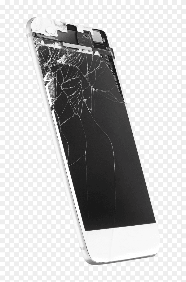 Broken mobile phone screen isolated on transparent background PNG