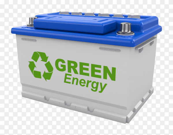 Car battery with green recycle sign on transparent background PNG