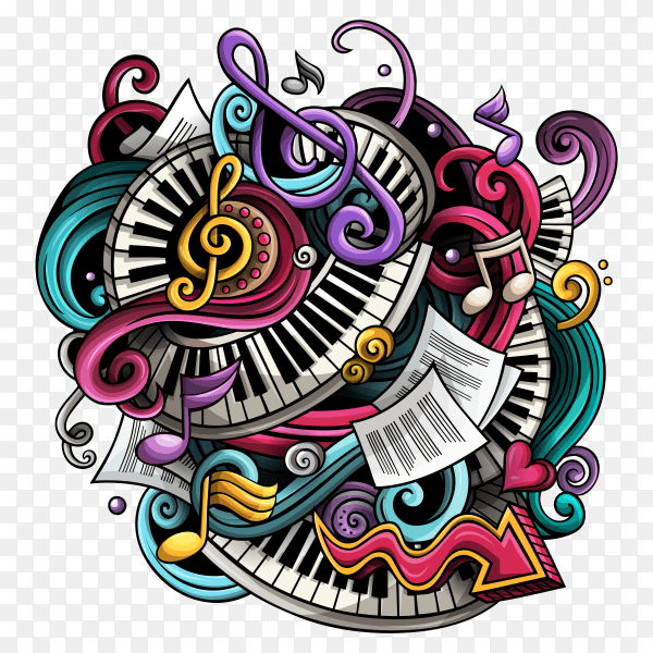 Cartoon Doodles Music Illustration on transparent background PNG
