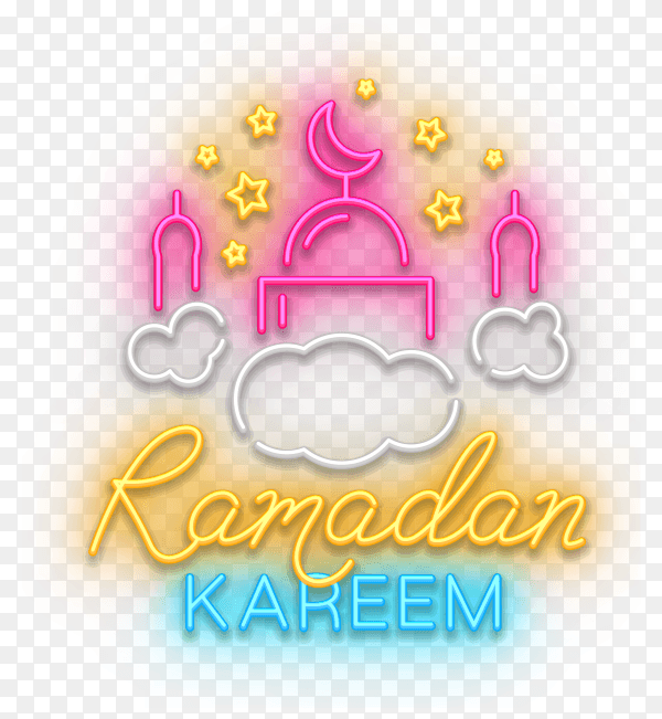 Colorful Ramadan kareem design with waning moon and islamic art on transparent background PNG