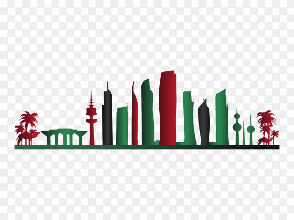 Colorful kuwait skyline on transparent background PNG