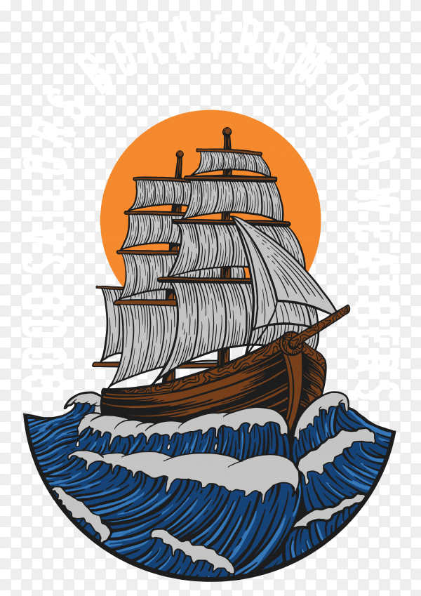 Colorful ship sailing on transparent background PNG
