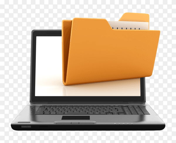 Computer laptop with folder on transparent background PNG