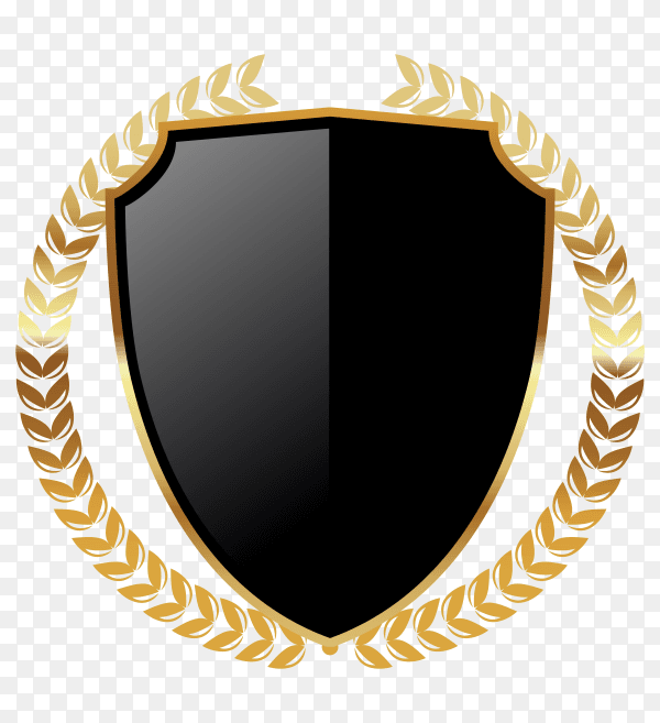 Dark golden empty badge label with wreathe on transparent PNG