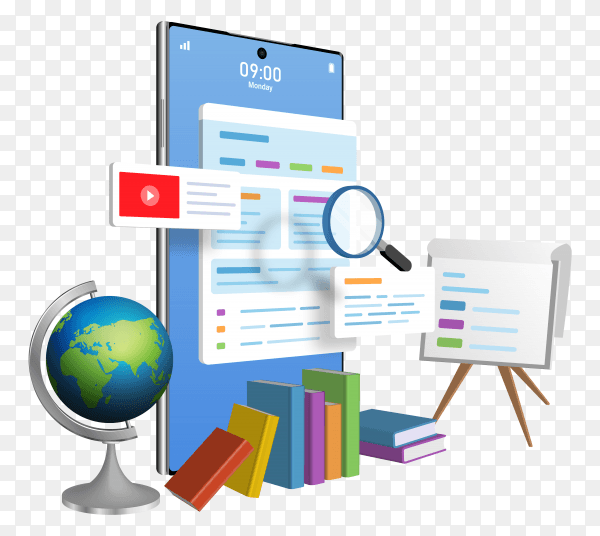 Education online concept web by using smartphone on transparent background PNG