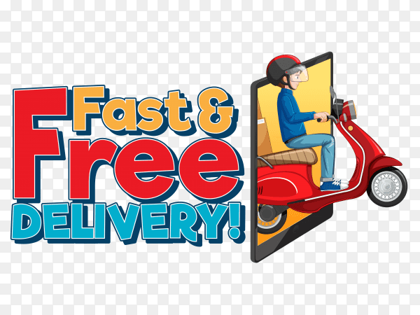 Fast free delivery logo with bike man on transparent background PNG