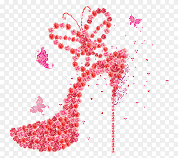 Female heels shoes made of flowers on transparent background PNG