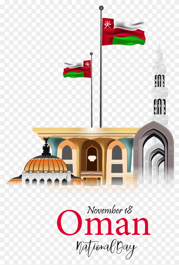 Flat design national day of oman on transparent background PNG