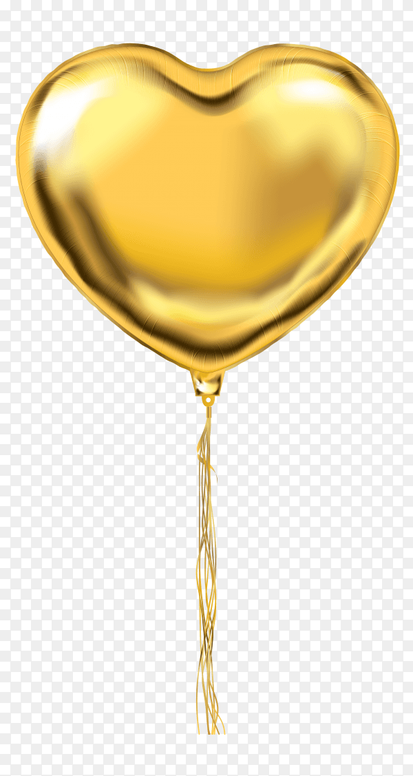 Gold helium balloon heart shaped on transparent background PNG