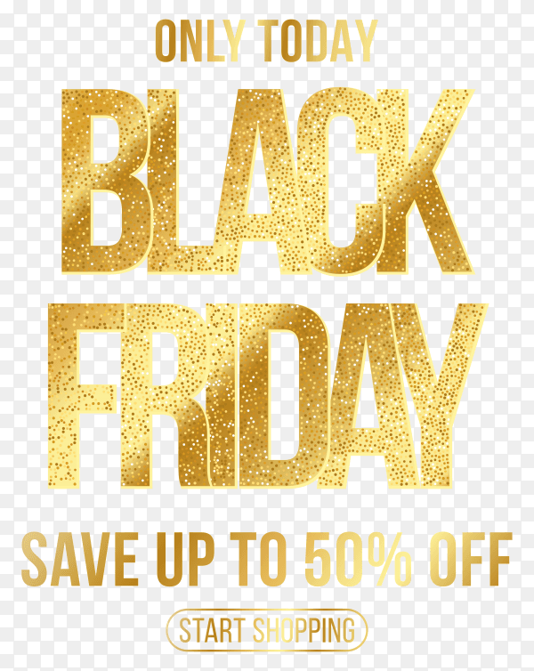 Golden black friday sale banner on transparent background PNG