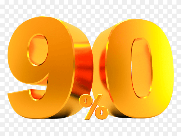 Golden ninety percent on transparent background PNG