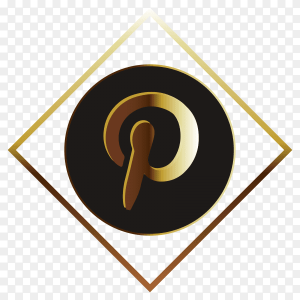 Golden Pinterest logo on transparent background PNG